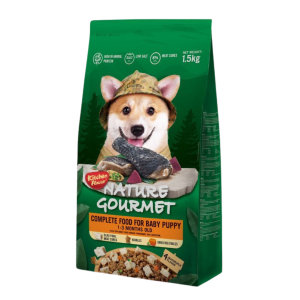 Kitchen Flavor NATURE GOURMET gallina Sedosa Comida completa para cachorros con trozos de carne real mas verduras reales LIOFILIZADAS
