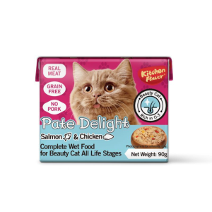 KitchenFlavor Pate Delight Salmón Comida húmeda completa para gatos Beauty Cat para todas las etapas de la vida 0,09 kg